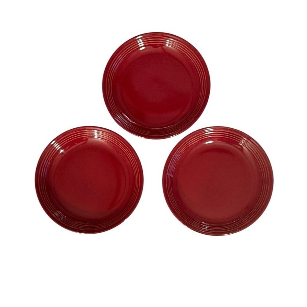 Mainstays Chaira Red 8.5" Salad Luncheon Plates Set of 3 Stoneware Ribbed